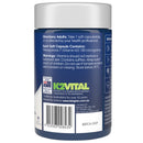K2Vital supplement container with blue label and white cap on a white background