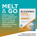 Blackmore's Immune Rapi-Melt packaging with text about immune support on a gradient background