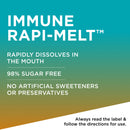 Advertisement for Immune Rapi-Melt with text about its features on a gradient background.