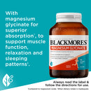 Blackmore's Magnesium Glycinate supplement bottle with text on a blue background