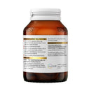 Brown supplement bottle with white label on a white background