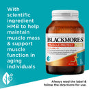 Blackmore's Muscle Protect Plus supplement bottle with text on a blue background