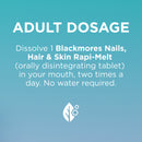 Instructional text for Blackmores Nails, Hair & Skin Rapi-Melt on a blue background