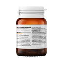 Brown supplement bottle with white label on a white background