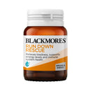 Blackmores Run Down Rescue supplement bottle on a white background