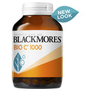 Blackmores Bio C 1000 supplement bottle with a white cap on a white background