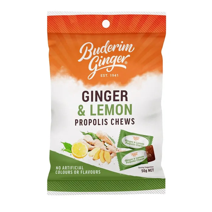 Buderim Ginger Ginger & Lemon Propolis Chews 50g