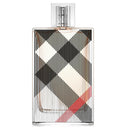 A rectangular Burberry perfume bottle featuring the brand's signature check pattern with black and white vertical stripes, black and white diamonds, and a red diagonal stripe, set against a plain white background.