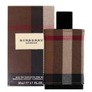 Burberry London eau de toilette spray bottle with a plaid pattern, alongside its packaging box.