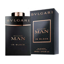 Bulgari Man in Black perfume bottle and packaging on a white background