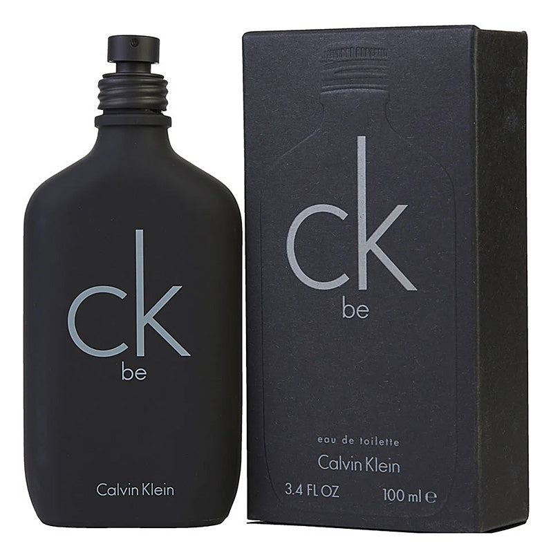 Calvin Klein CK be perfume bottle and packaging on a white background
