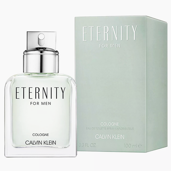 Calvin Klein Eternity cologne bottle and packaging on a white background