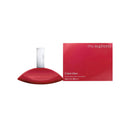 Red Calvin Klein Euphoria perfume bottle and packaging on a white background