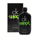 Calvin Klein CK One Shock perfume bottle and packaging on a white background