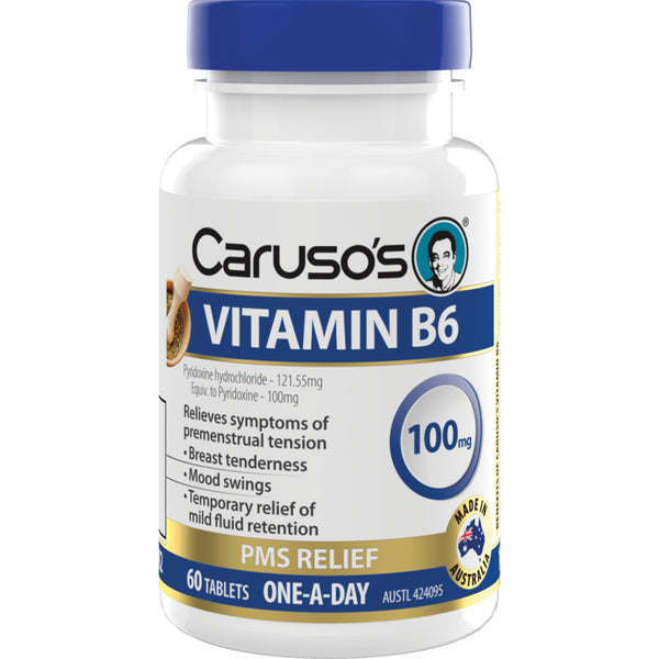Caruso's Vitamin B6 supplement bottle on a white background