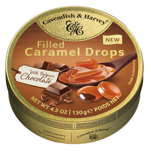 Cavendish & Harvey Tin Caramel Drops Filled with Belgian Chocolate 130g