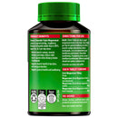 Green supplement bottle with label on a white background