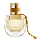 Perfume bottle labeled 'Nomade' with gold cap and decorative elements on a white background