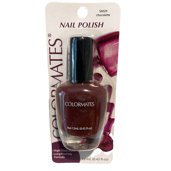 Nail polish bottle with packaging labeled 'Colormates' on a white background
