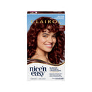 Clairol Nice'n Easy hair color kit packaging with a model featuring dark brown hair.