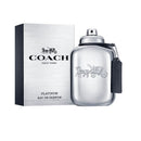 Coach New York Platinum Eau de Parfum bottle and packaging on a white background
