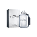 Coach New York Platinum Eau de Parfum bottle and packaging on a white background