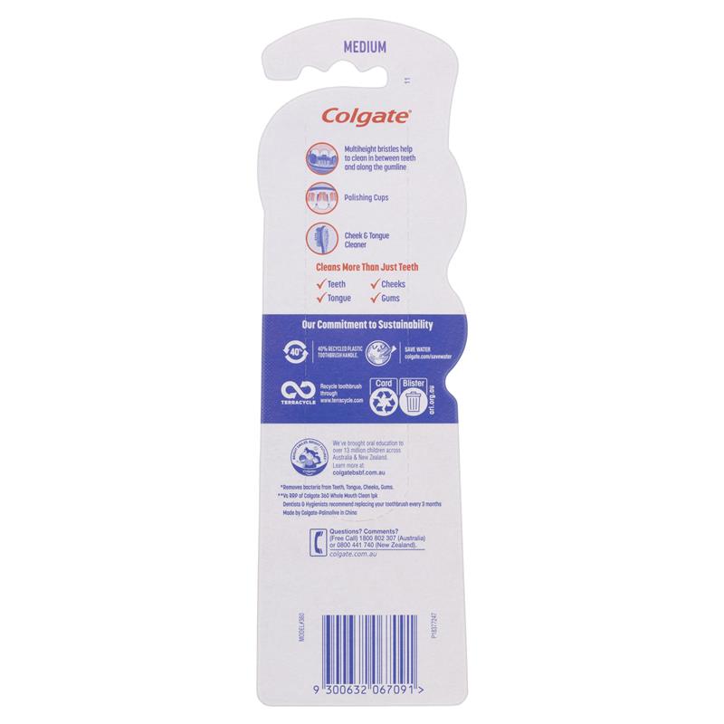 Colgate 360° Whole Mouth Clean Manual Toothbrush Medium 2 Pack