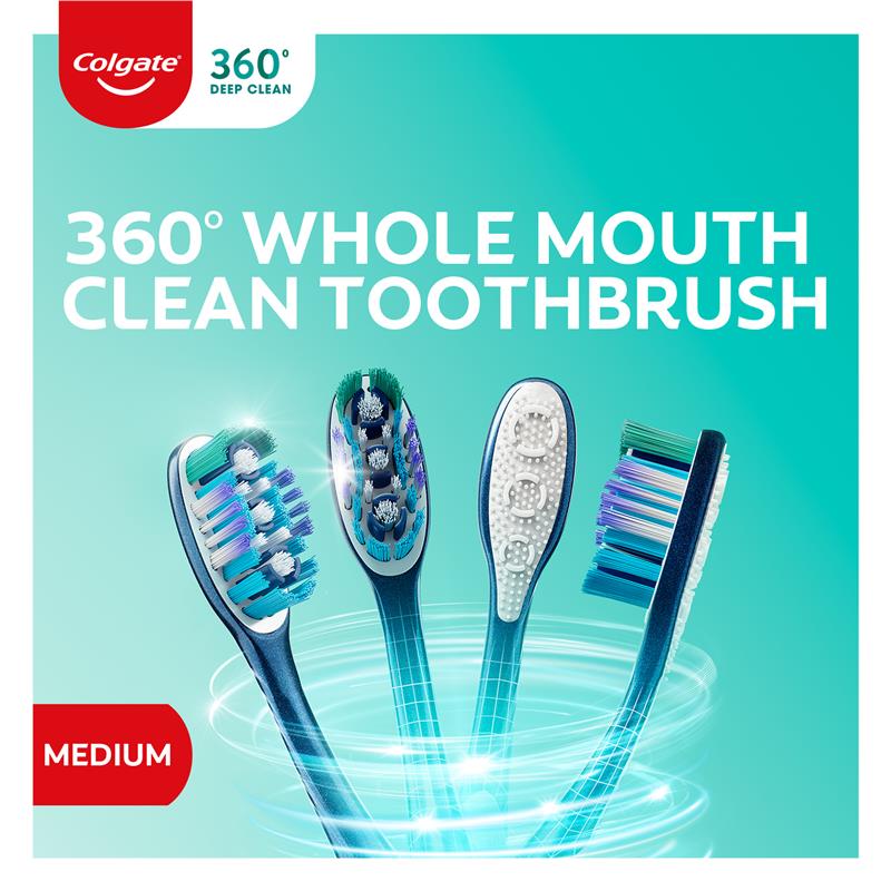 Colgate 360° Whole Mouth Clean Manual Toothbrush Medium 2 Pack