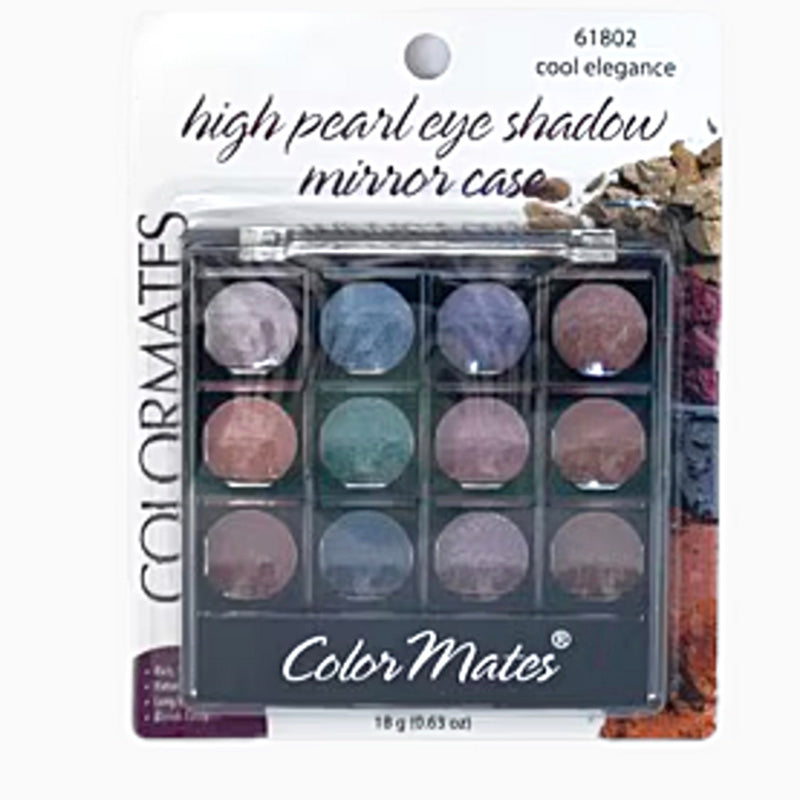 Colormates high pearl eye shadow mirror case with various shades on a white background