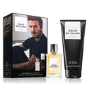 David Beckham perfume set with packaging, bottle, and shower gel on a white background