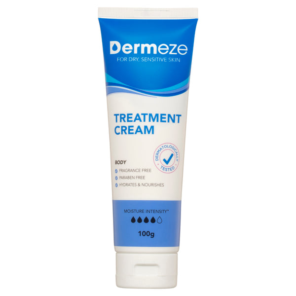 Dermeze treatment cream tube on a white background