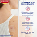 Elastoplast transparent scar reducing plaster with a woman wearing it on her shoulder.