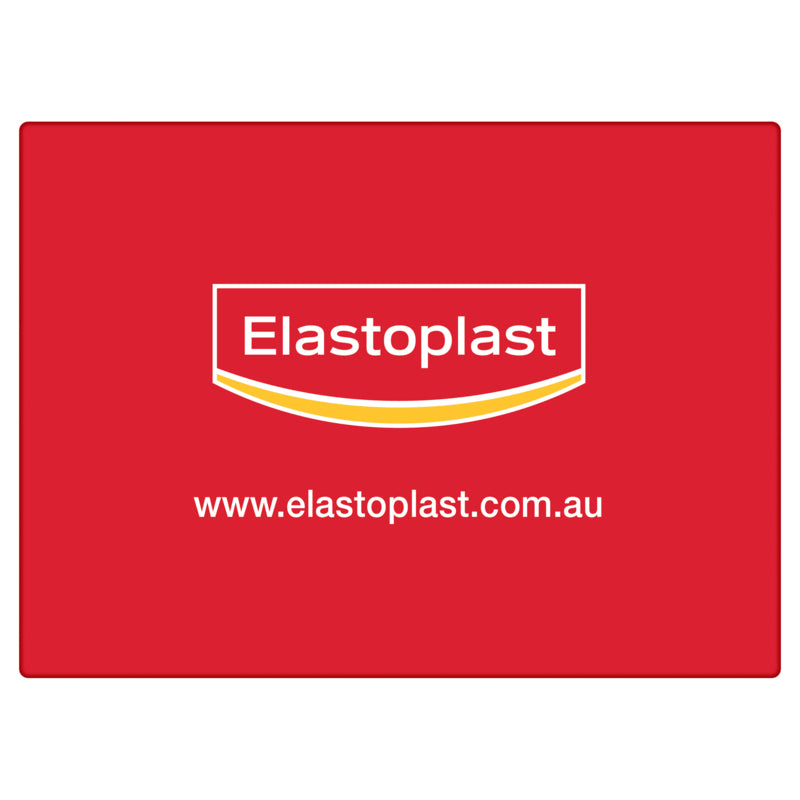 Red box with Elastoplast logo and website URL on a white background