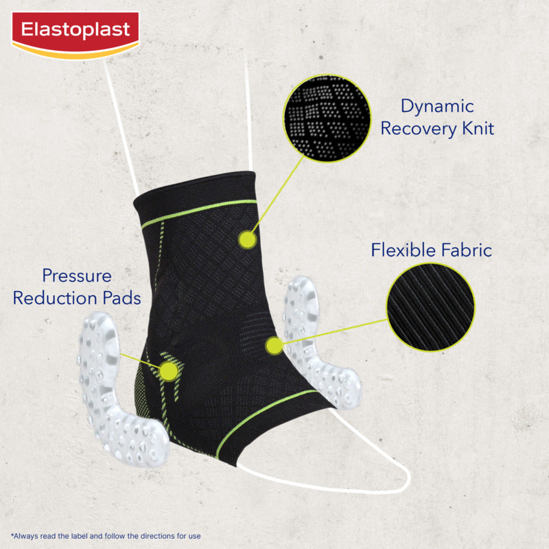 Elastoplast ankle support with features highlighted on a light background