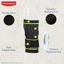 Elastoplast knee support with labeled features on a light gray background