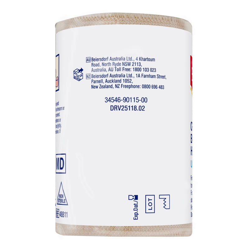 Back label of a Beiersdorf product with text and barcodes on a white background