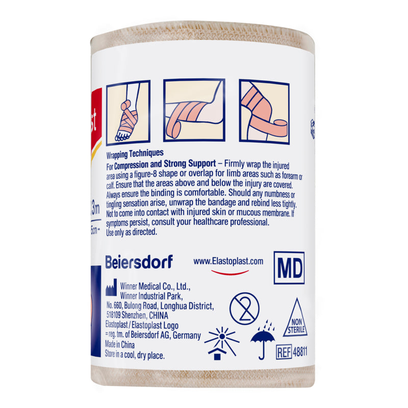 Elastoplast bandage container with instructions and branding on a white background