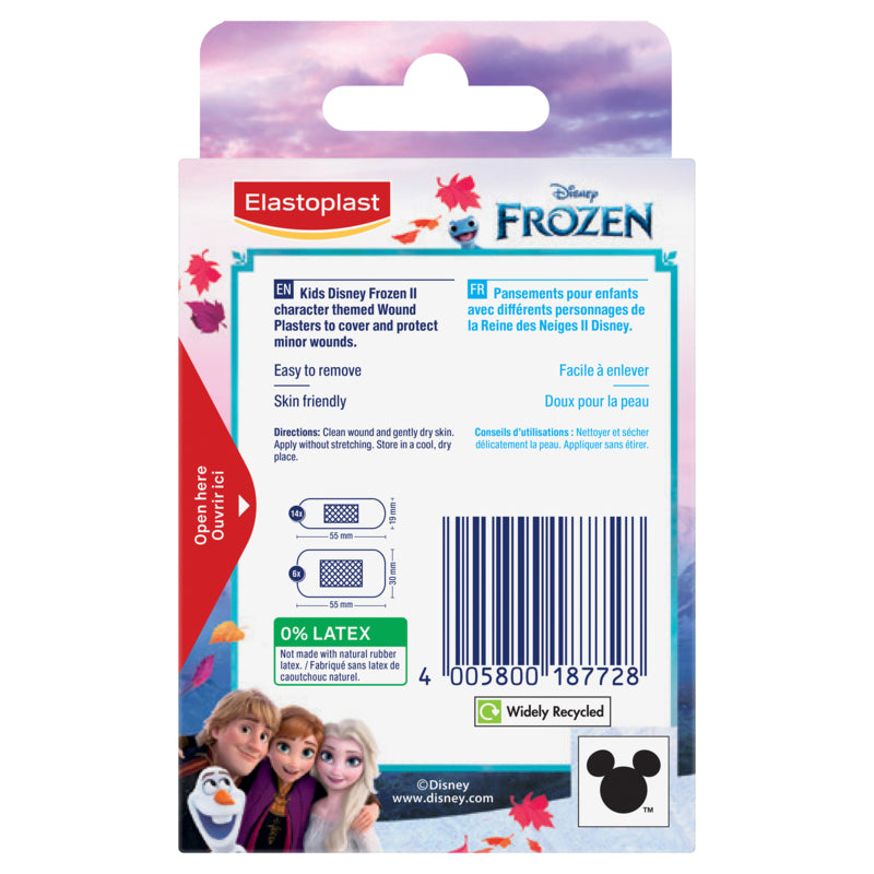 Elastoplast Disney Frozen bandages packaging with characters and branding.