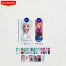 Elastoplast bandages with Frozen characters and dimensions on a white background