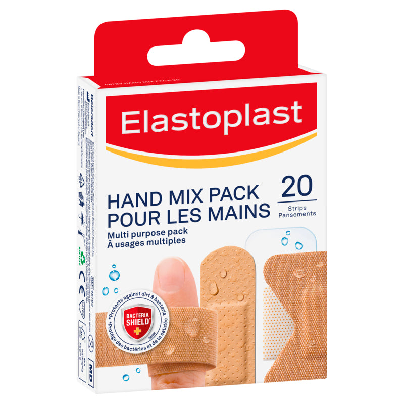 Elastoplast hand bandage pack on a white background