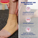 Elastoplast bandage on a foot with product features listed on the right.