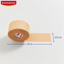 Roll of Elastoplast bandage with dimensions on a light gray background