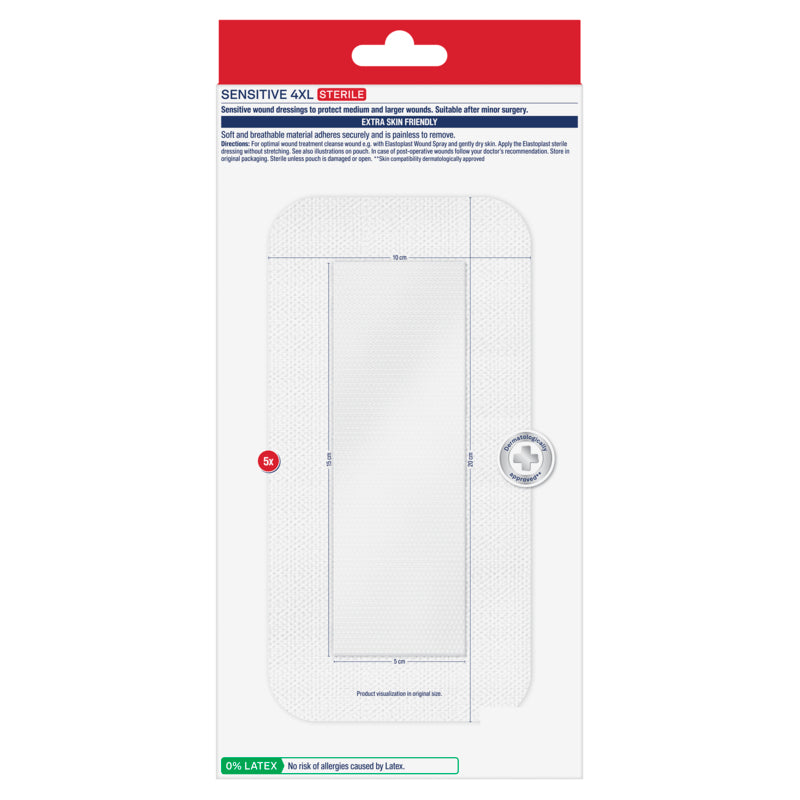 Sterile medical packaging with red and white label on a white background