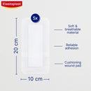 Elastoplast bandage with dimensions and features on a white background