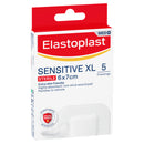 Elastoplast Sensitive XL dressing package on a white background