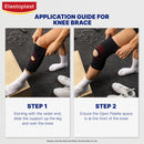 Elastoplast knee brace application guide with step-by-step instructions.