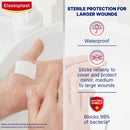 Elastoplast bandage on a hand with product features highlighted