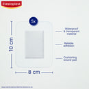 Elastoplast bandage packaging with dimensions and features on a white background
