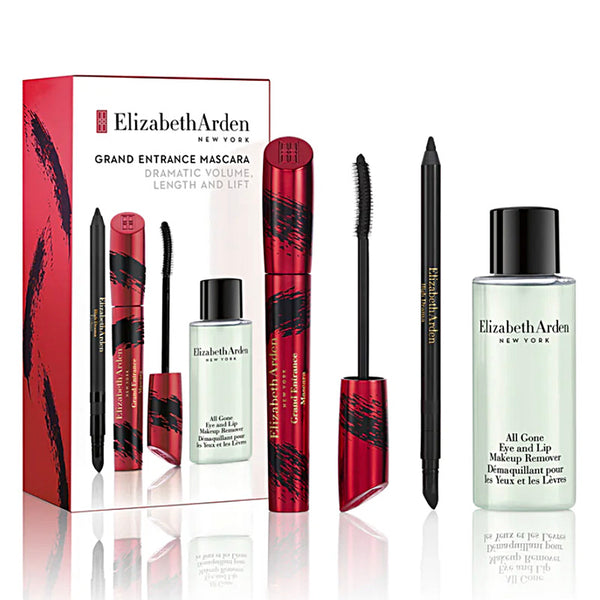 Elizabeth Arden mascara set with packaging and products on a white background