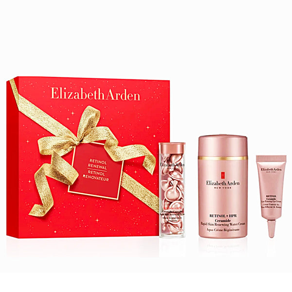 Elizabeth Arden skincare product set with a red gift box on a white background